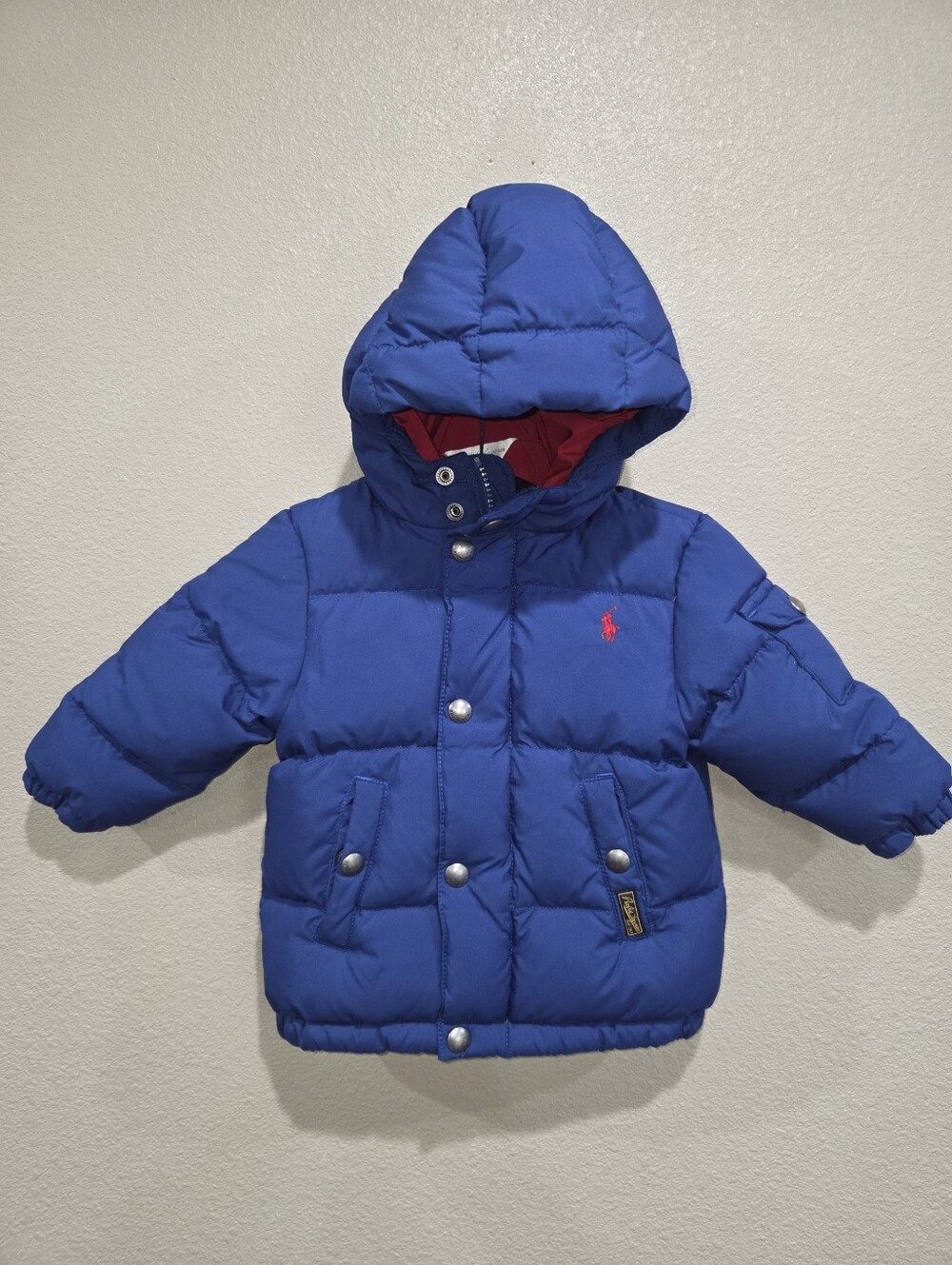 Ralph Lauren Toddler Blue Puffer Jacket with Hood, 18m
